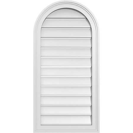 Ekena Millwork Round Top Surface Mount PVC Gable Vent: Functional, w/ 2"W x 1-1/2"P Brickmould Frame, 18"W x 36"H GVPRT18X3602SF